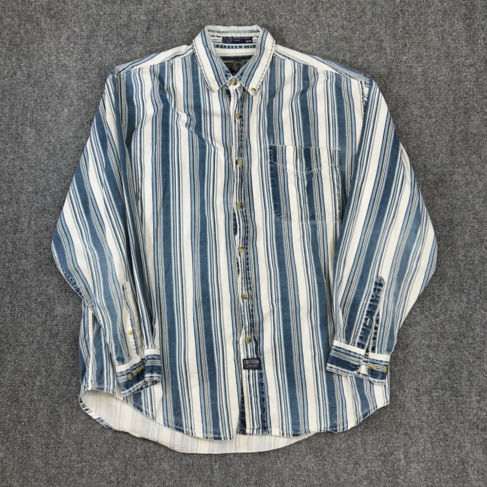 Coliseum Authentic Jeanswear Mens Blue White Striped Button Down Shirt Size M